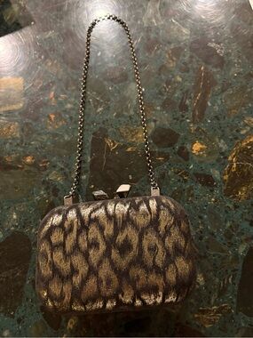 Silver Print Chain Clutch Black & Silver